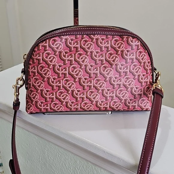 COACH CF343 MADI Crossbody Rouge Pink Canvas/Leather Monogram Print EUC - Picture 7 of 15
